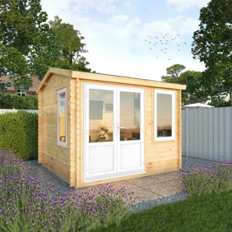 Image of Waltons 3M X 3M Home Office Wooden Log Cabin 44mm Upvc Windows And Doors - White