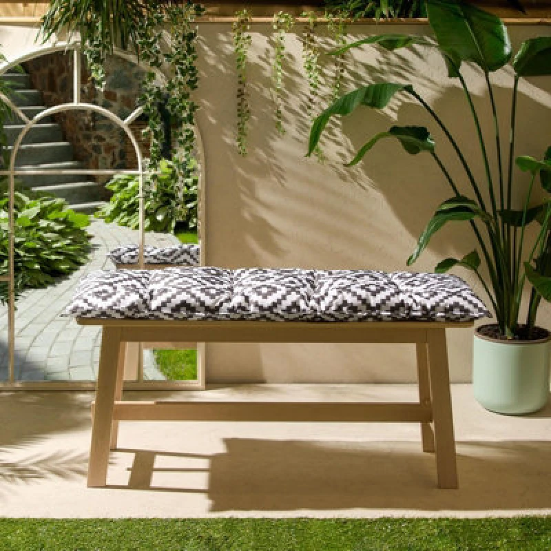 Image of OHS OHS Outdoor 2 Seater Patterned Bench Cushion Garden Furniture Seat in Charcoal Charcoal One Size Unisex 5027434180738