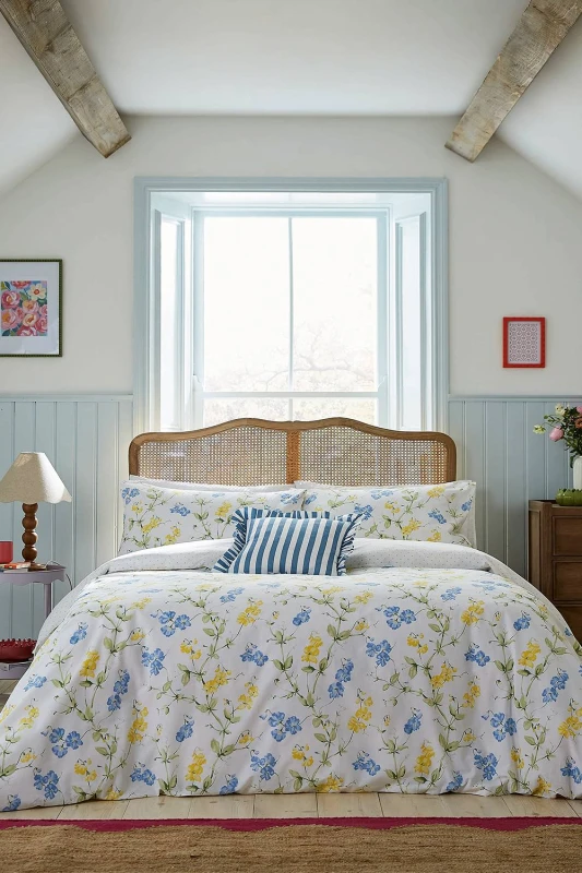 Image of Helena Springfield 'Sweetpea' Cotton Duvet Cover Set in White Size: Double White Unisex Double