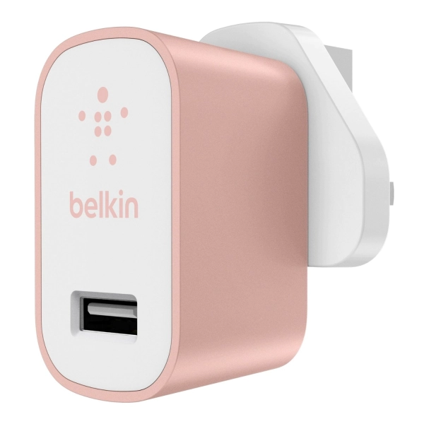 Image of Belkin Premium Ultra Fast 2.4 A USB Mains Charger Rose Gold UK Plug
