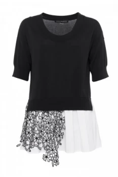 Image of French Connection Fulaga Lace Knit Scoop Neck Jumper Black