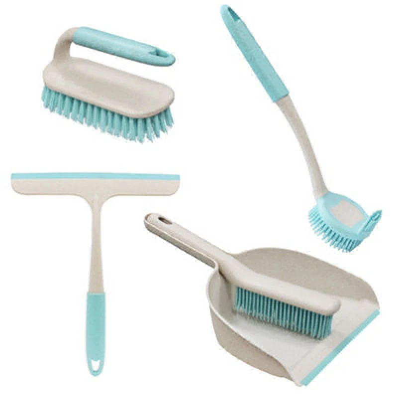 Image of JVL Pro Anti-Bac Cleaning Essentials, Dust pan, Scrubbing, Dish Brush and Window Squeegee Bundle Blue