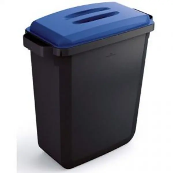 Image of Durable DURABIN ECO Recycled Black Rectangular Recycling Bin Blue Lid DRBEVEH2023024