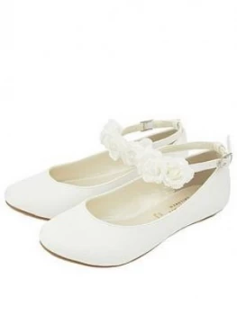 Image of Monsoon Girls Amy Corsage Ankle Strap Ballerina - Ivory, Size 3 Older