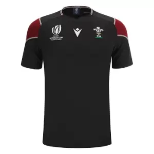 Image of Macron Wales Rugby Training Shirt 2023 2024 Adults - Black