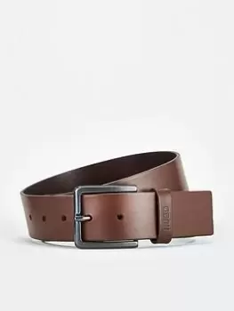 Image of HUGO Gionio Leather Belt - Dark Brown, Size 80 Cms, Men