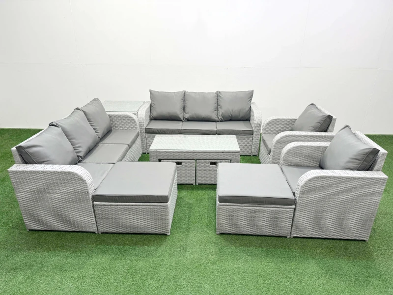 Image of Fimous PE Wicker Rattan Furniture Sofa Sets with Coffee Table 3 Seater Sofa in Light Grey Light Grey Unisex