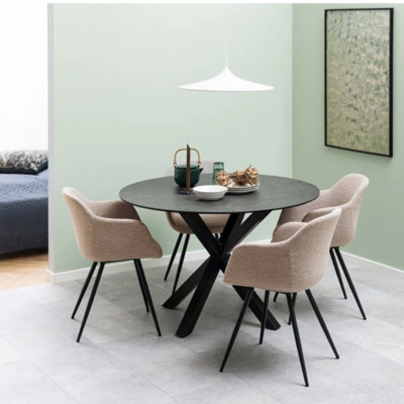 Image of Furniture To Go Heaven Round Dining Table With Ceramic Black Top (L) 119Cm Seats Up To 4