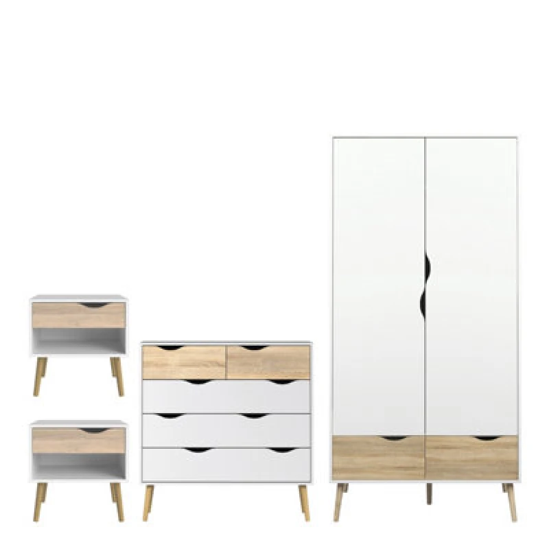 Image of Furniture To Go Oslo 4 Piece Bedroom Set White & Oak