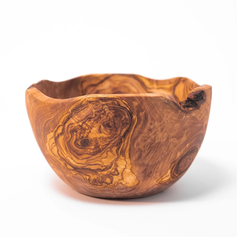 Image of Verano Spanish Ceramics Olive Wood Natural Grained Kitchen Dining Rustic Food Serving Bowl (L) 23cm Natural