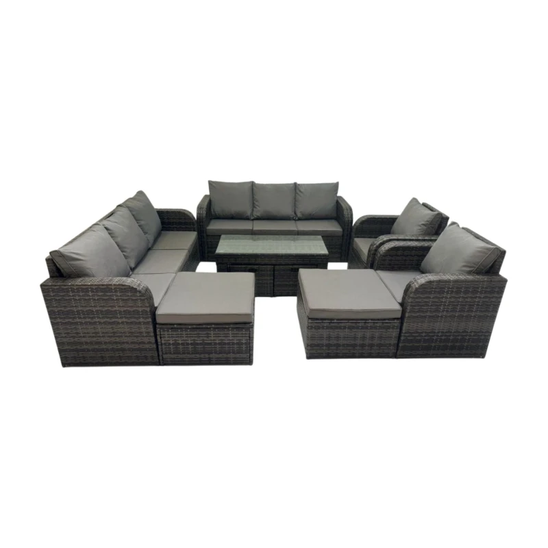 Image of Fimous 3 Seater Sofa Reclining Chair Coffee Table with 4 Footstool Dark Grey Dark Grey Unisex