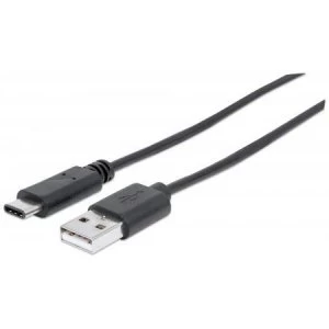 Image of Manhattan USB-C to USB-A Cable 3m Male to Male 5 Gbps (USB 3.2 Gen1 aka USB 3.0) 3A (fast charging) SuperSpeed USB Black Lifetime Warranty Polybag