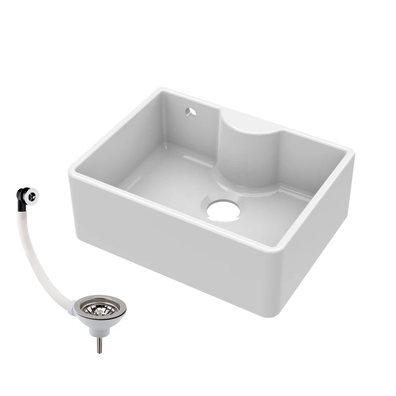Image of Balterley 1 Bowl Fireclay Butler Sink Tap Ledge Overflow Waste 595x450x220mm White
