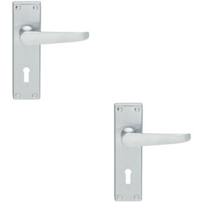 Image of Loops 2x PAIR Victorian Flat Lever on Lock Backplate Handle 150 x 42mm Satin Chrome Multi