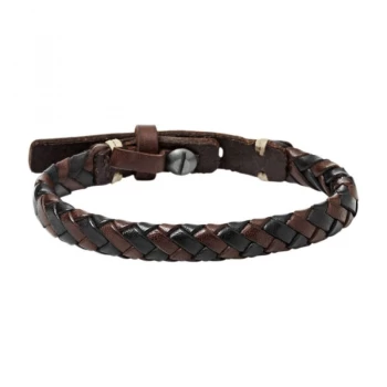 Image of Mens Fossil Gunmetal PVD & Leather Bracelet