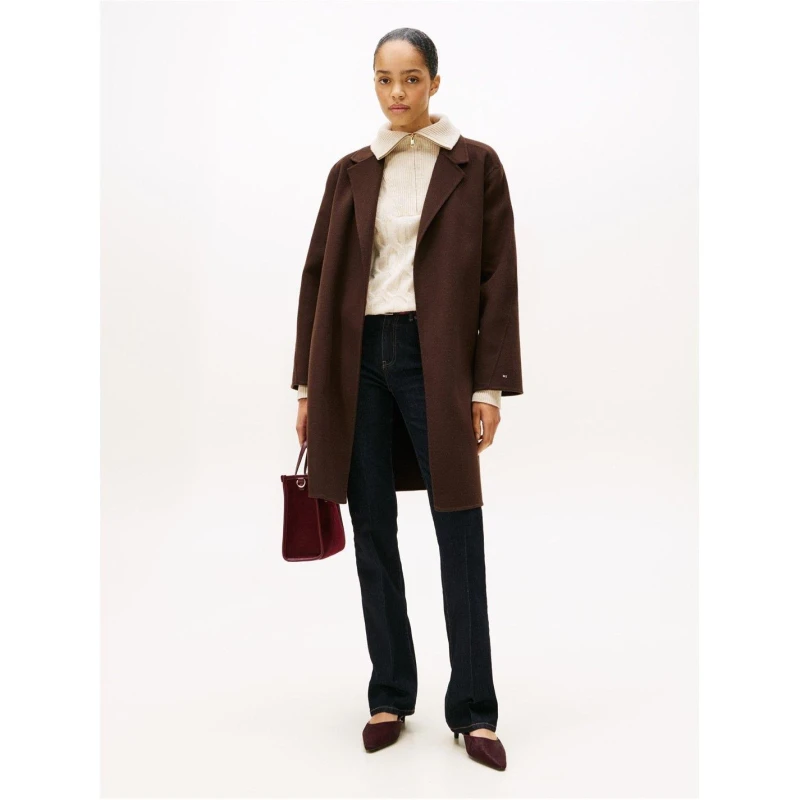 Image of Tommy Hilfiger Womens Belted Double-Breasted Tailored Fit Overcoat Dark Coffee female 10 (S)