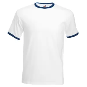 Image of Fruit Of The Loom Mens Ringer Short Sleeve T-Shirt (L) (White/Navy)