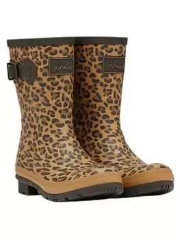 Image of Joules Mid Length Leopard Print Welly - Tan, Size 8, Women