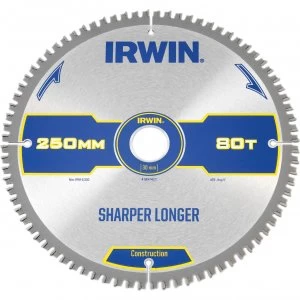 Image of Irwin ATB Ultra Construction Circular Saw Blade 250mm 80T 30mm