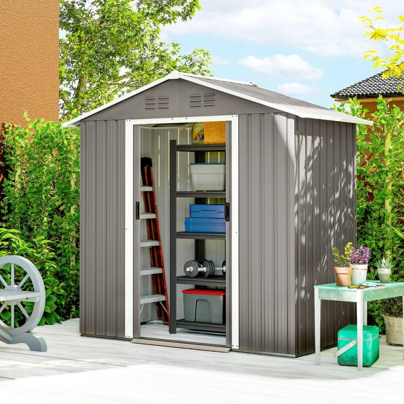 Image of Outsunny 6.5x3.5ft Metal Garden Shed for Garden, Light Grey 845-425V01GY