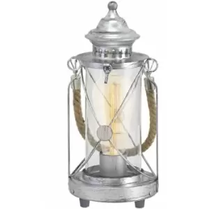 Image of Table Lamp Desk Light Antique Silver & Glass Lantern Shade 1 x 60W E27 Bulb
