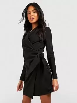 Image of Boohoo Wrap Detail Blazer Dress - Black, Size 10, Women