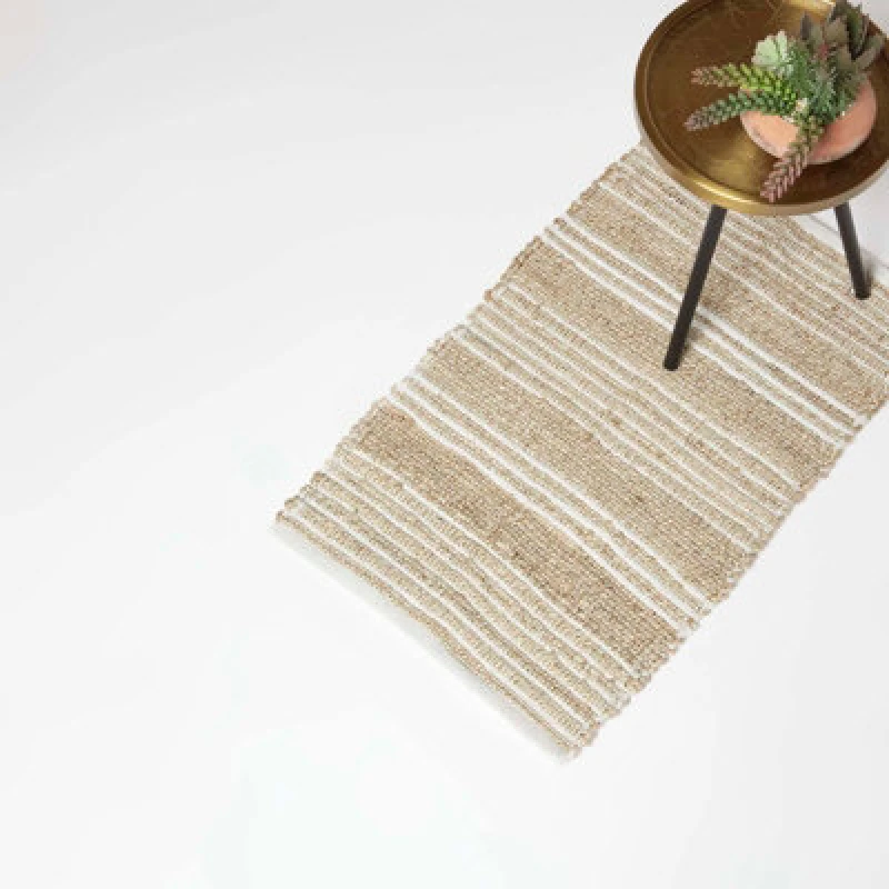 Image of Homescapes Arlyn Natural Striped Handwoven Jute Rug, 45 X 70 Cm