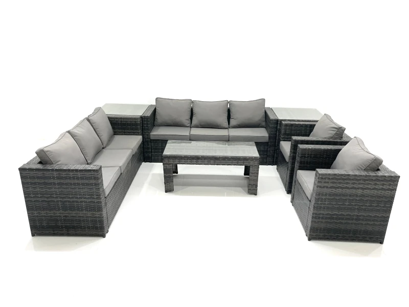 Image of Fimous Rattan Garden Furniture Sofa Set with Coffee table Armchair 2 Side Tables Dark Grey Mixed Dark Grey