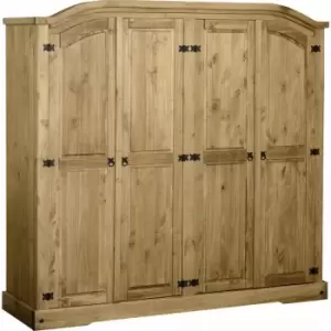 Image of Corona Pine 4 Door Arched Top Wardrobe Distressed Wax Finish - Seconique