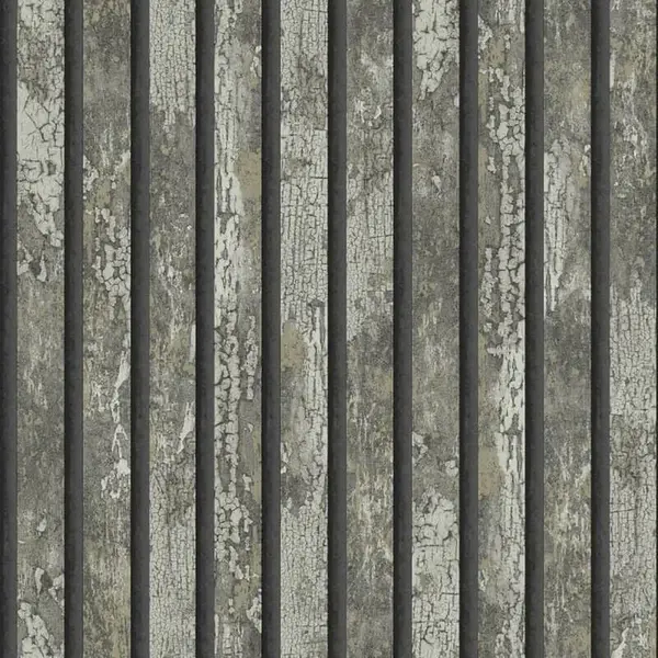 Image of FINE DECOR Fine Decor - Carbon Oxidize Grey Wallpaper Wood Panel Rustic Metallic Feature Wall WL-M1751