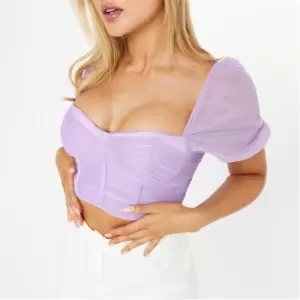 Image of I Saw It First Puff Sleeve Mesh Crop Top - Purple