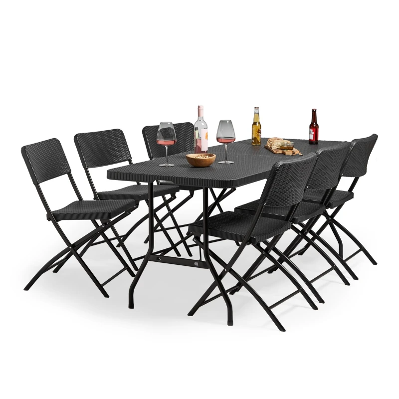 Image of VonHaus Rattan 6 Seater Folding Garden Dining Set Black unisex