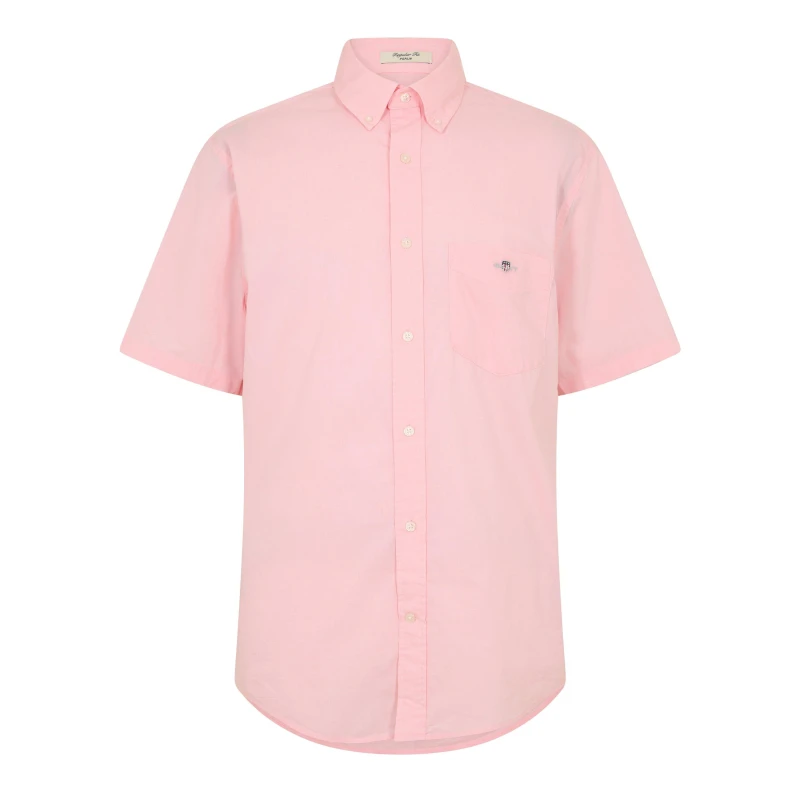 Image of Gant Mens Classic Poplin Short Sleeve Shirt Washed Pink 666 male S