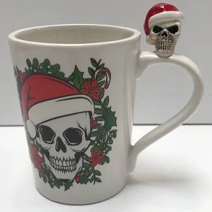 Image of Christmas Skull on Handle Ceramic Mug