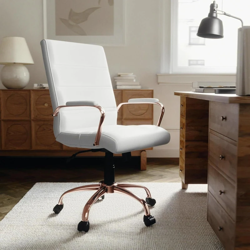 Image of FWStyle FWStyle White & Rose Gold Faux Leather Low Back Designer Office Chair White One Size Unisex 5056413134134