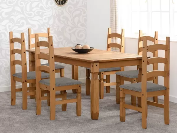 Image of Seconique Corona Pine Dining Table and 6 Grey Fabric Chairs