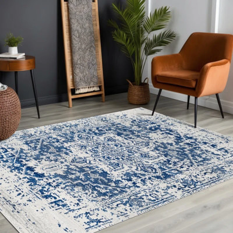Image of Livabliss Vintage Oriental Boho Navy Juliette Area Rug 140 X 200 Cm - Easy Care, Non Shedding, Ideal For Living Room & Bedroom