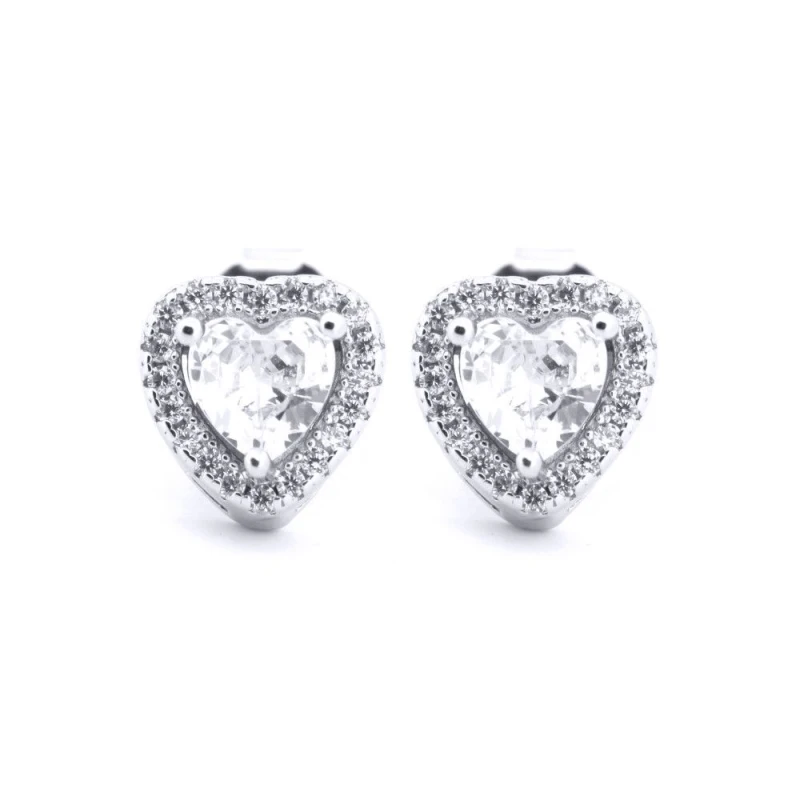 Image of Jewelco London Silver White Heart CZ Halo Solitaire Stud Earrings - AES198 Silver female