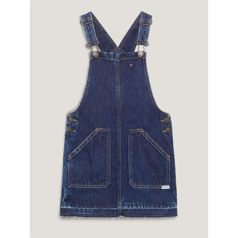 Image of Tommy Hilfiger Kids Denim Dungaree Pinafore Dress Dark Wash female 14Y