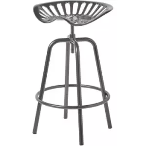 Image of HOMESCAPES Vintage Style Metal Grey Adjustable Tractor Seat Bar Stool - Grey