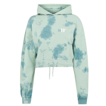 Image of 11 Degrees Tie Dye Crop OTH Hoodie - Teal Blue