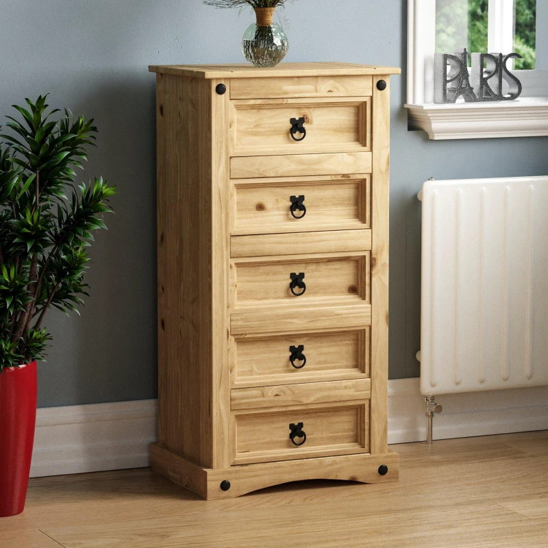 Image of Lassic Vida Designs Corona 5 Drawer Narrow Chest Pine unisex 5 Drawer