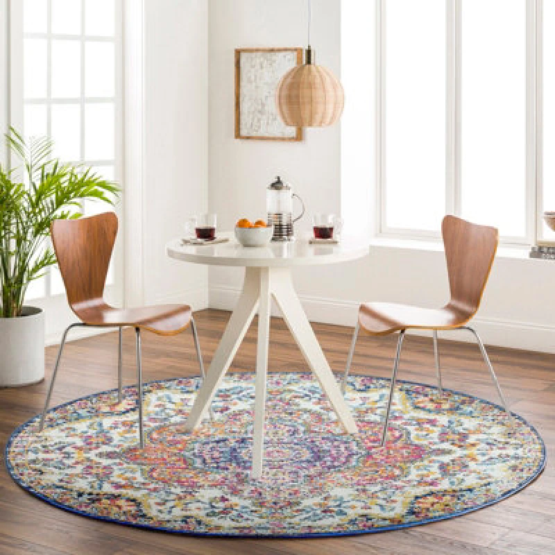 Image of Livabliss Round Vintage Oriental Boho Pink/saffron Julia Area Rug 200 X 200 Cm - Easy Care, Non Shedding, Ideal For Living Room & Bedroom