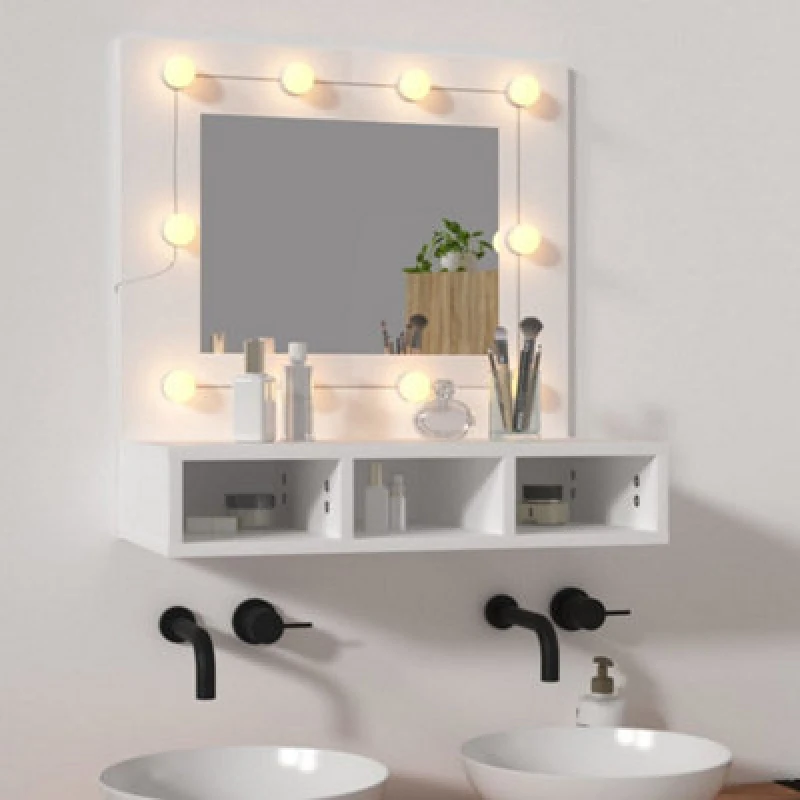 Image of vidaXL Mirror Cabinet with LED White 60x31.5x62 cm, White 808882