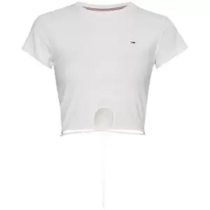 Image of Tommy Jeans Crop Rib Front Knot Tee - White