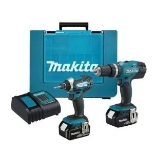Image of Makita LXT Li ion Combi drill impact driver kit 2 batteries DHP453
