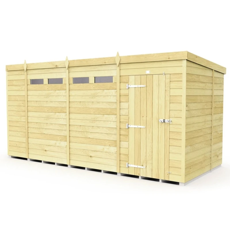Image of Buttercup Farm 15 x 7 Feet Pent Security Shed - Single Door - L214 x W454 x H201cm in Brown Brown Unisex