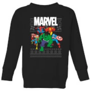 Image of Marvel Avengers Group Kids Christmas Sweatshirt - Black - 7-8 Years