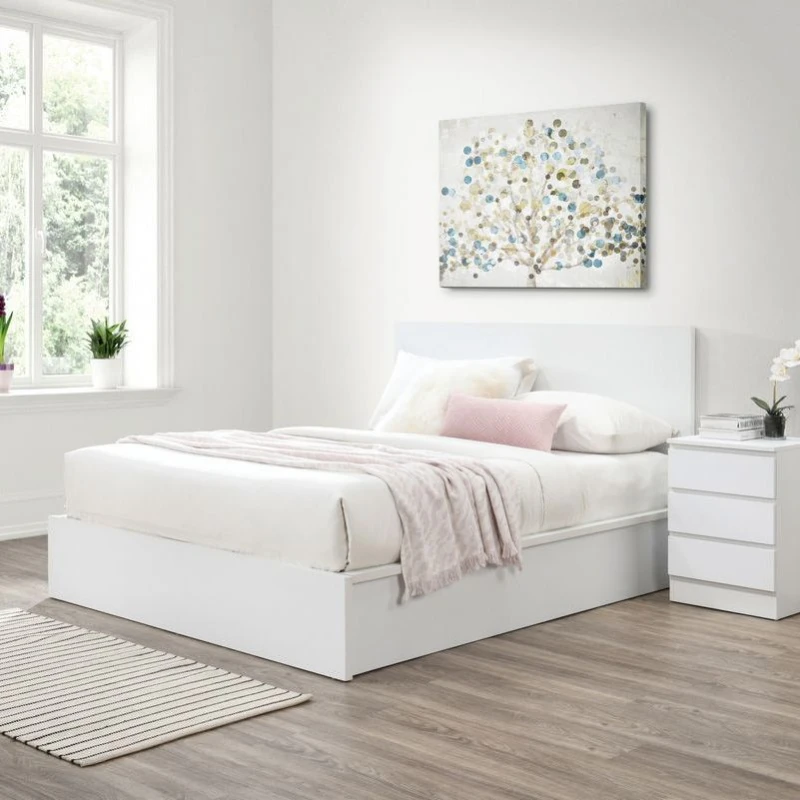Image of Birlea Oslo White Wooden Ottoman Bed Frame - 4ft6 Double