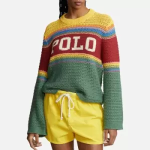 Image of Polo Ralph Lauren Crochet Intarsia Cotton-Knit Jumper - L